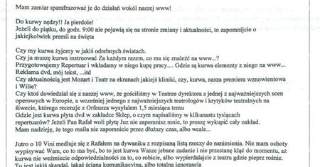 Dyrektor do pracowników: "wyp...jcie z teatru"