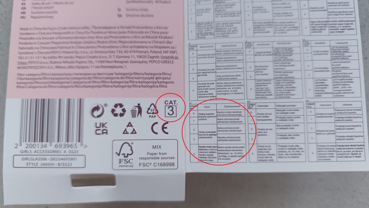 Oznaczenia na okularach przeciwsłonecznych, kategoria 3