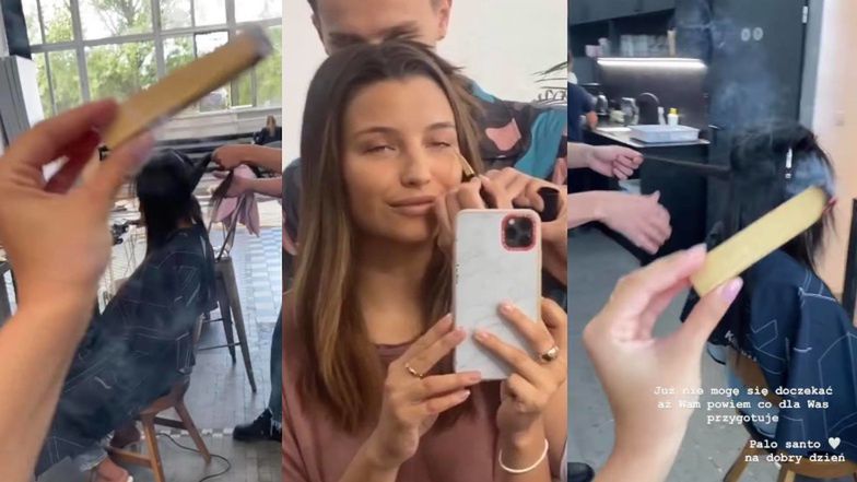 Julia Wieniawa okadza plan zdjęciowy magicznym drewienkiem