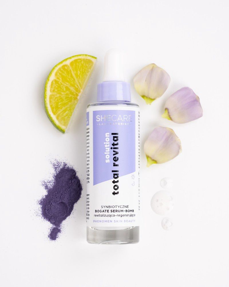  
Fot. Synbiotyczne rewitalizująco-regenerujące serum-bomb Total Revital Solution, SHECARE, cena: ok. 55 zł, www.bielenda.com
