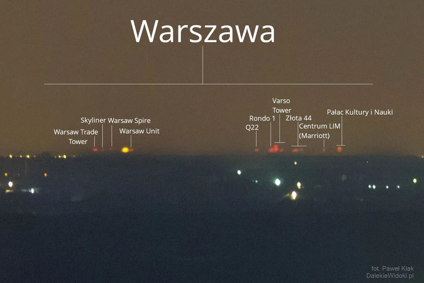 Warszawskie wieżowce widziane z Łysej Góry, autor: Paweł Kłak, dalekiewidoki.pl