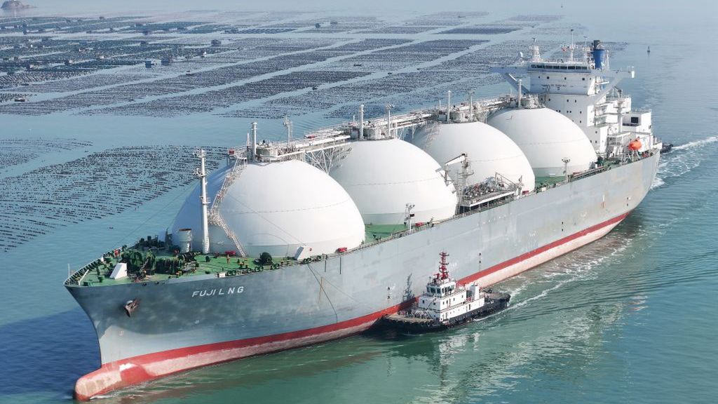 Global Natural Gas Demand Increases
A large LNG (liquefied natural gas) carrier is assisted by a tugboat as it docks in Yantai, Shandong province, China, on February 14, 2025. (Photo by Costfoto/NurPhoto via Getty Images)
NurPhoto
marine, energy, maritime, export, trade, costfoto, industry., port, infrastructure, vessel, nurphoto, berthing, logistics, navigation, february 14, lng, china, chn, import, carrier, fuel, docks