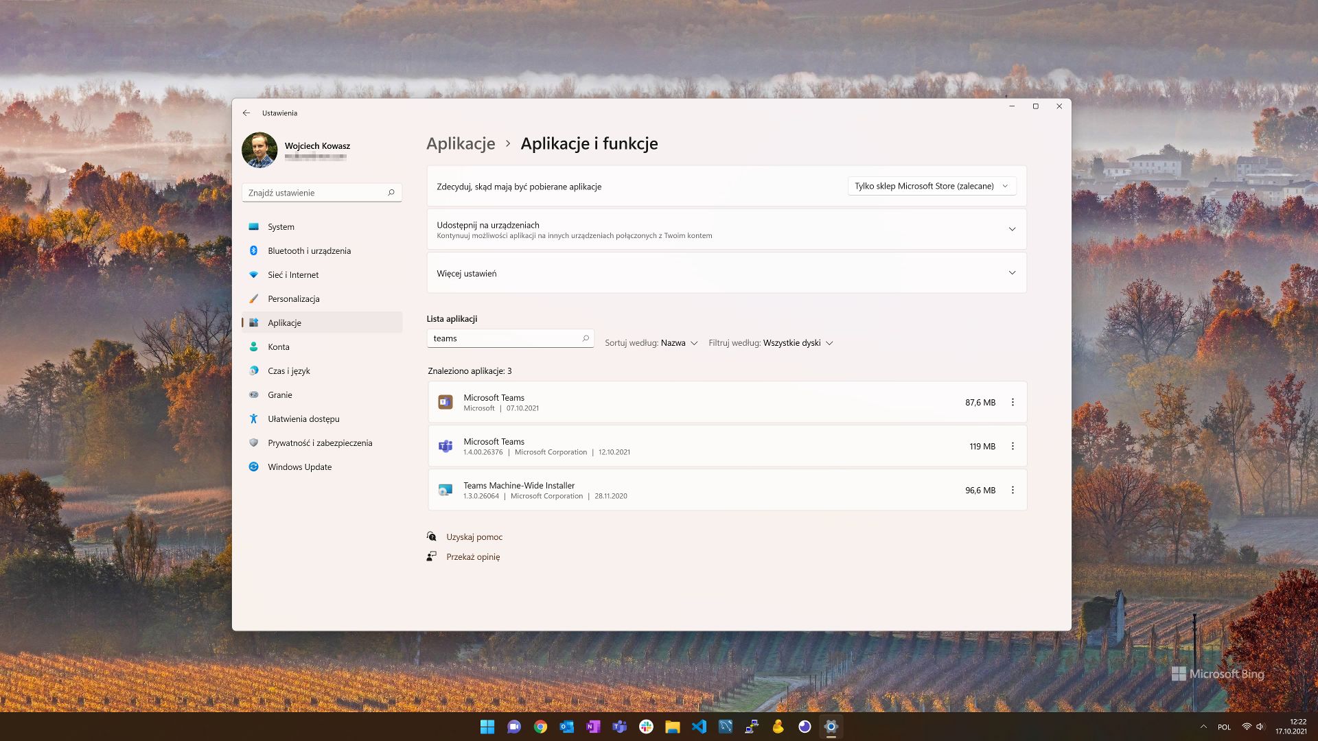 Odinstalowujemy Microsoft Teams - zwróćmy tylko uwagę, którą wersję