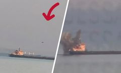 Plaża pełna ludzi, a dron uderza w statek.  Nagranie z Odessy