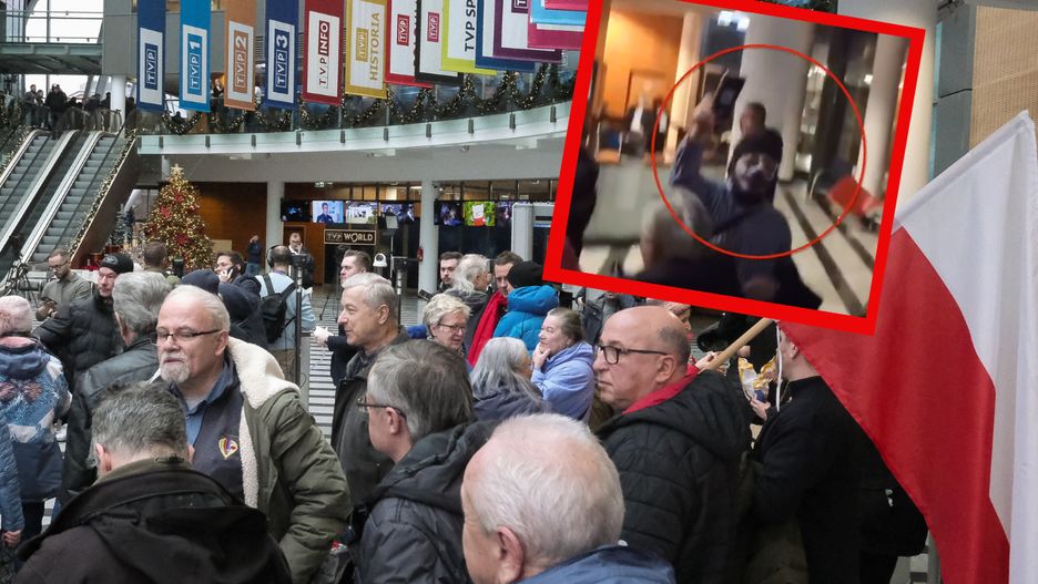 Zamaskowany mężczyzna robił zdjęcia podczas protestu w TVP
