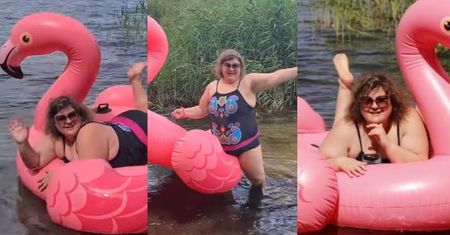Dominika Gwit w "ludowym" kostiumie kąpielowym merda nóżkami na DMUCHANYM FLAMINGU: "Wyłonił się mój stary przyjaciel" (ZDJĘCIA)