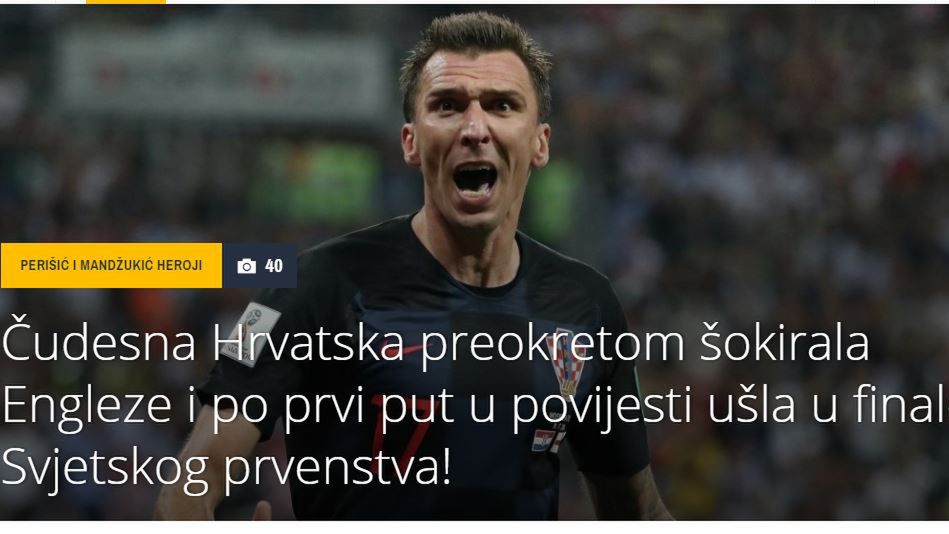 Zrzut ekranu chorwackiego portalu internetowego po półfinale MŚ Anglia - Chorwacja