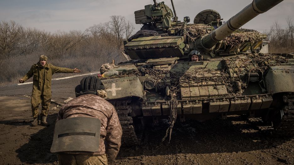 BAKHMUT ROAD
An Ukrainian T-64 tank crew makes repairs after leaving the battlefield in Ukraine, on March 9, 2023. (Photo by Wojciech Grzedzinski/For The Washington Post via Getty Images)
The Washington Post