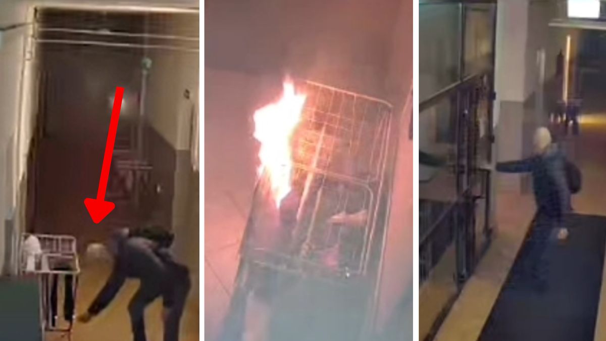 Nagranie momentu podpalenia hostelu