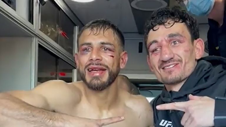 Max Holloway i Yair Rodriguez po walce na UFC Vegas 42
