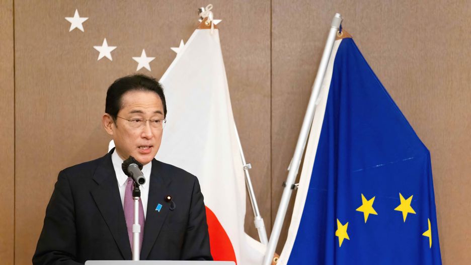 TOKYO, JAPAN - 2022/06/01: Japanese Prime Minister Fumio Kishida gives his opening remarks during the EU-Japan charity concert organised by the Delegation of the European Union to Japan. The concert was to show support to Ukraine in Tokyo and continued aid for the country hit by Russian aggression. (Photo by Stanislav Kogiku/SOPA Images/LightRocket via Getty Images)
