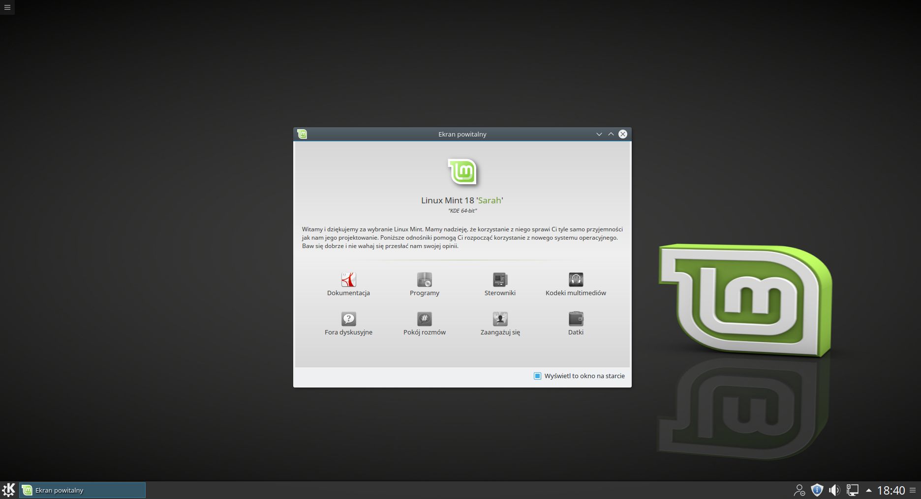 Domyślny pulpit Minta 18 KDE