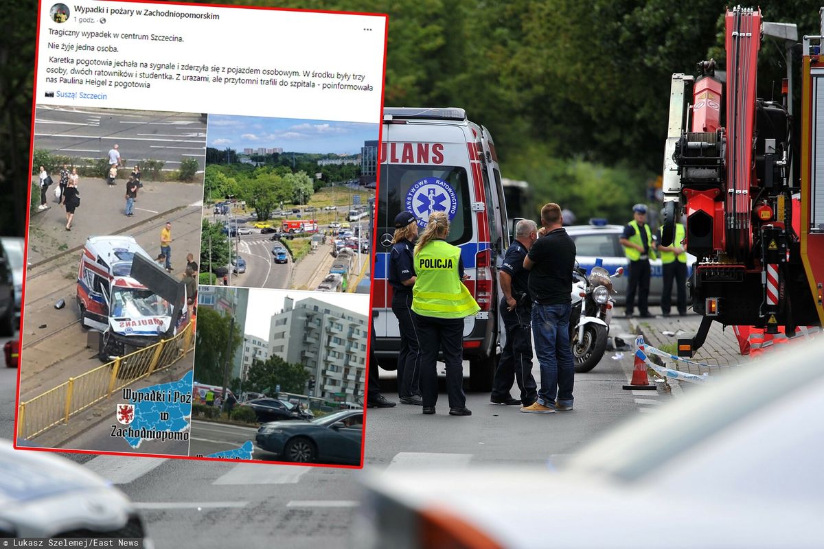 Tragiczny wypadek w Szczecinie. Ambulans  wjechał na przystanek 