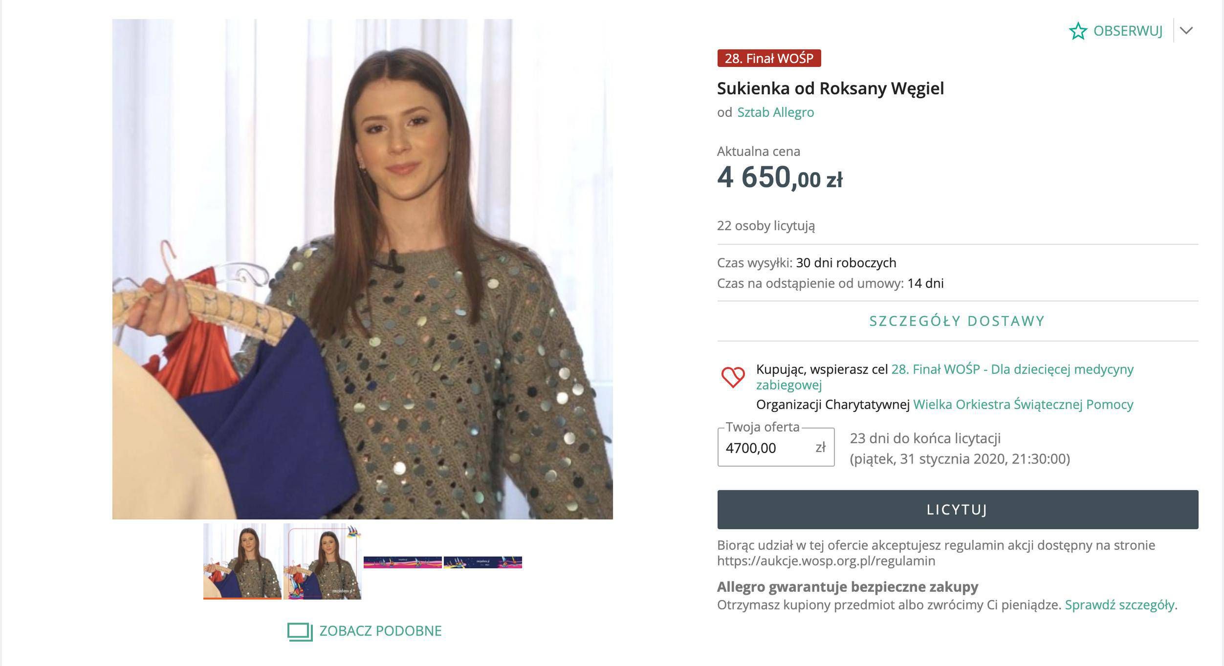 WOŚP 2020: Aukcja Roksany Węgiel