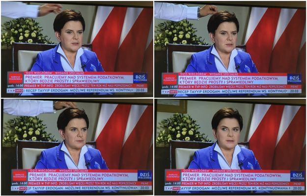 Zabawna wpadka podczas wywiadu z Beatą Szydło w TVP Info. Tajemnicza ręka poprawiła jej fryzurę