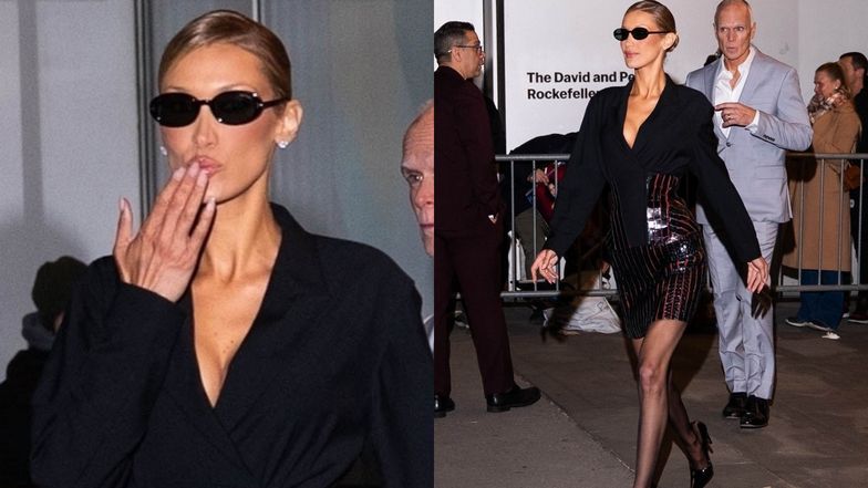 Odziana w skórę Bella Hadid eksponuje swoje długie nogi do nieba