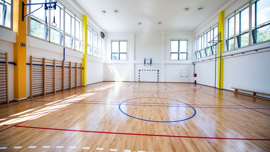 school sport, sports lesson, gymnastics, sport, volleyball, gym, indoor, healthy, handball, ballgame, health, recreation, gymnasium, goal, move, soccer, obesity, climbing, nobody, lines, floor, playground, basketball, interior, empty, building, competition, hall, education, game, pupils, frame, sports lessons, school sports, gym class, sports hall, school, physical, class, football, court, office, room, corridor, architecture