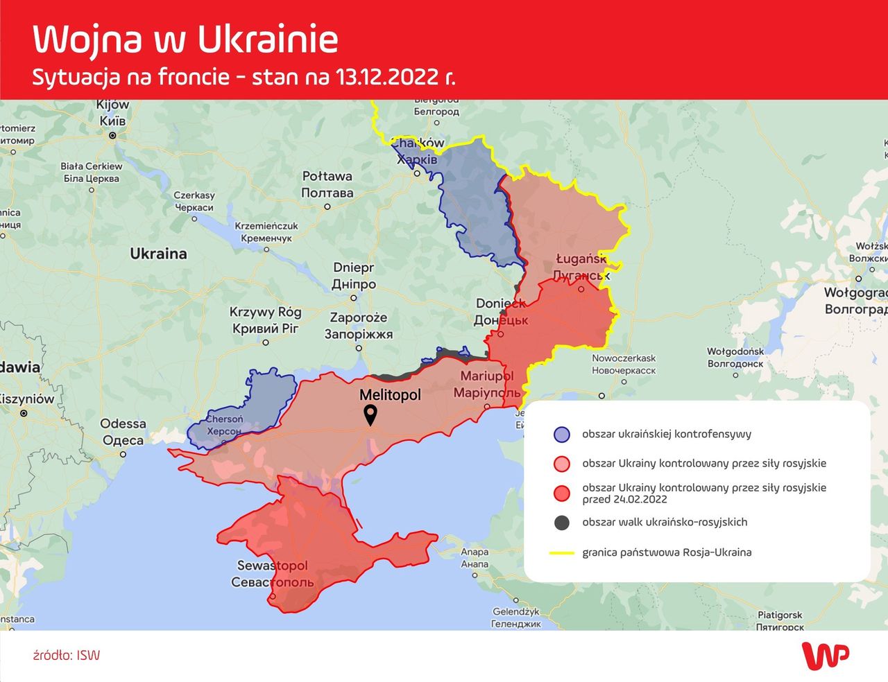 Mapa działań wojennych. Stan na 13 grudnia