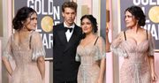 Złote Globy 2023. Salma Hayek olśniewa w kryształowej sukni z dekoltem (ZDJĘCIA)