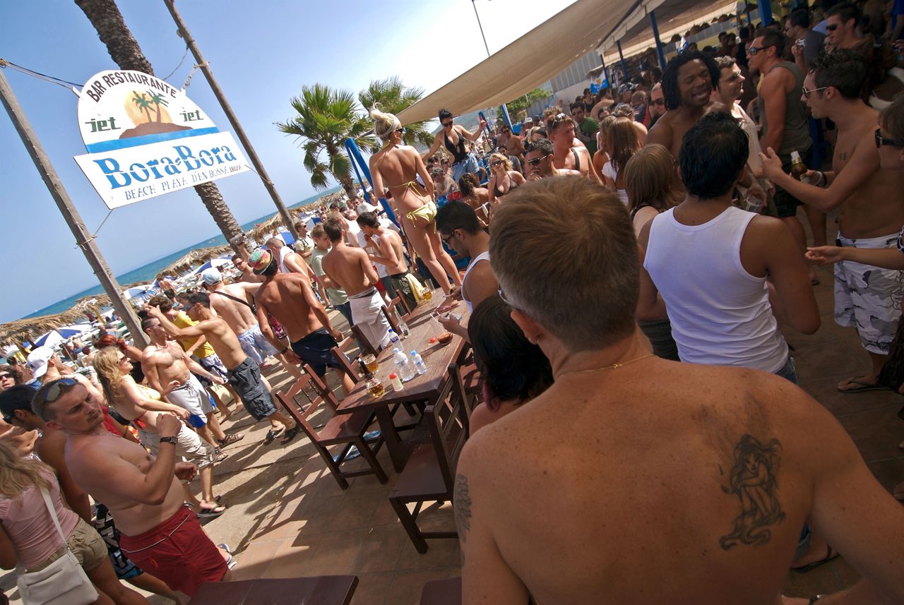 In the popular Bora Bora club in Playa d'en Bossa in Ibiza, Spain