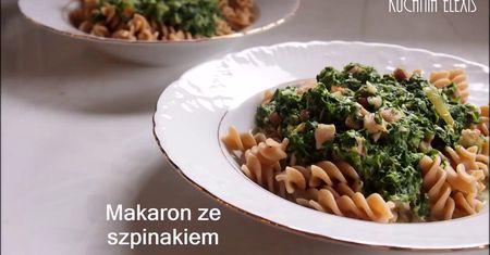 Makaron z boczkiem i szpinakiem