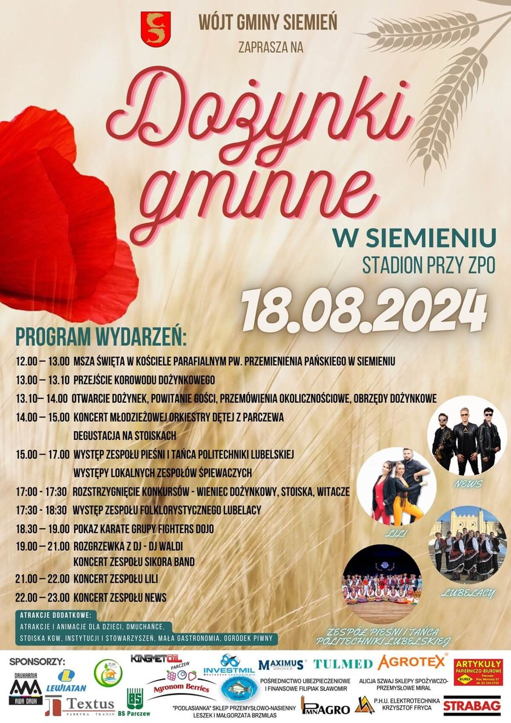 Dożynki w Siemieniu 2024 - plakat, program wydarzenia