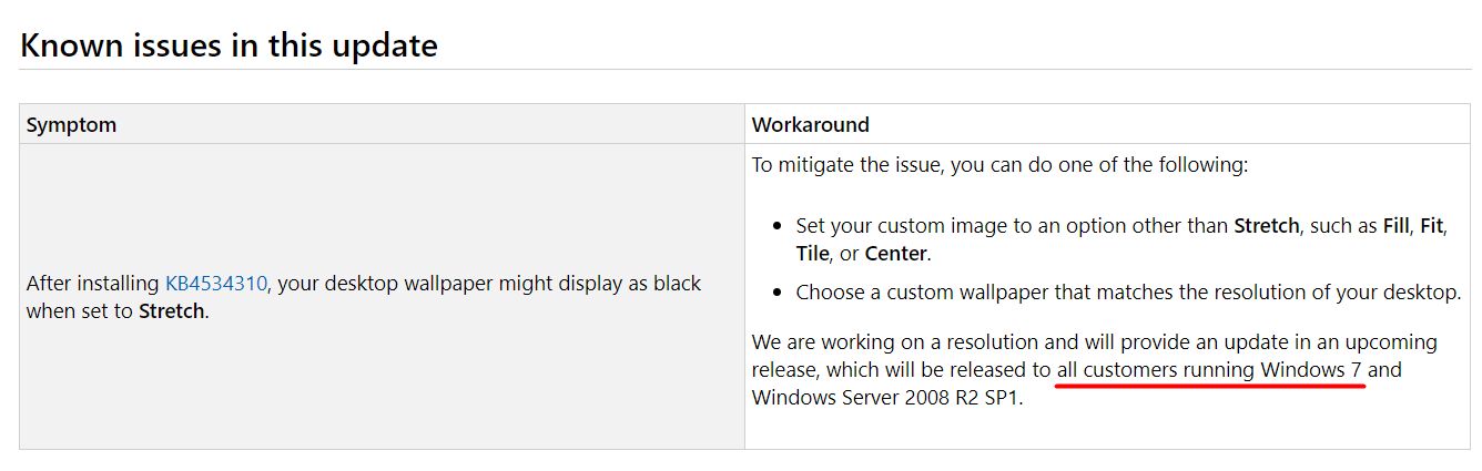 Informacje o problemie z "rozciąganiem" tapety w Windows 7, źródło: Microsoft.