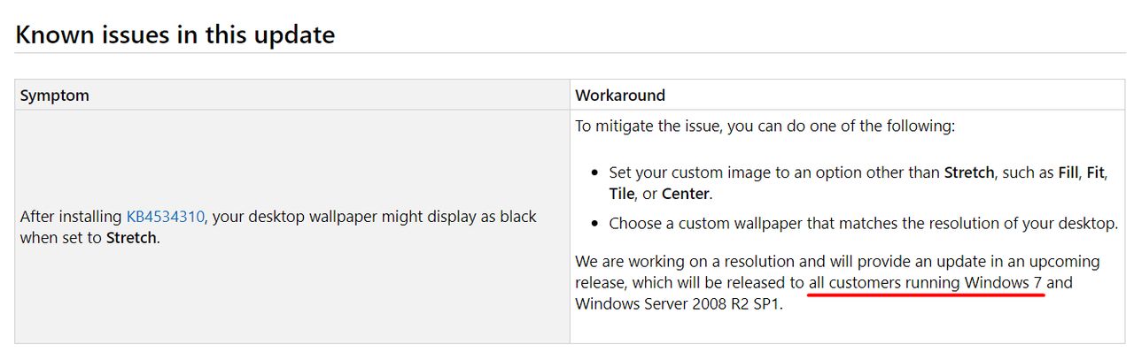 Informacje o problemie z "rozciąganiem" tapety w Windows 7, źródło: Microsoft.