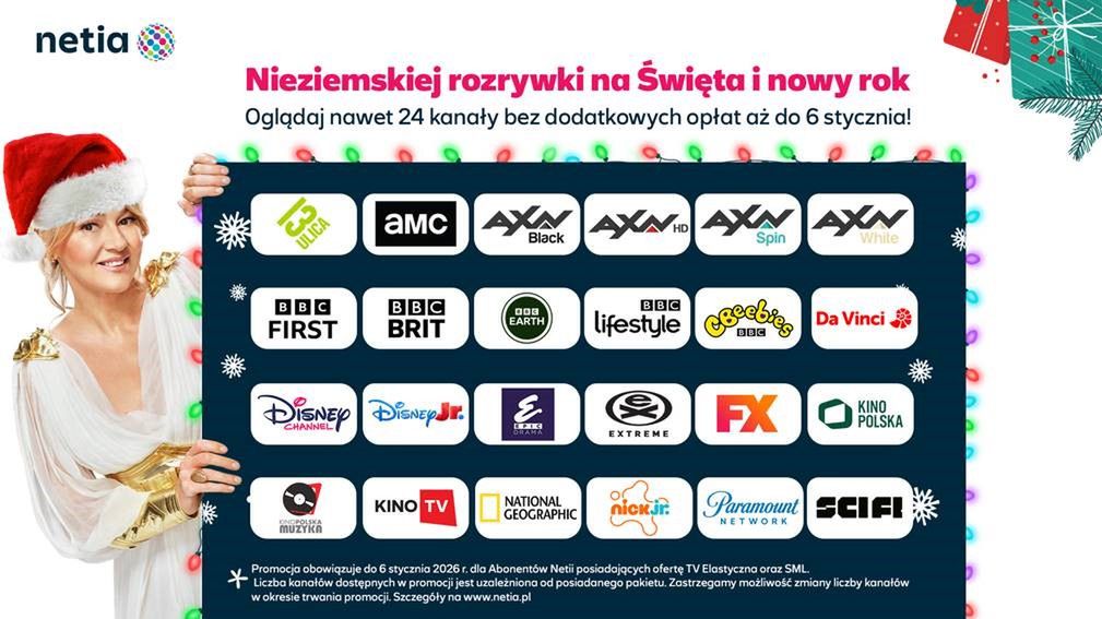 Netia odsłania świąteczne "okno otwarte". Nawet 24 kanały bez dopłat do 6 stycznia