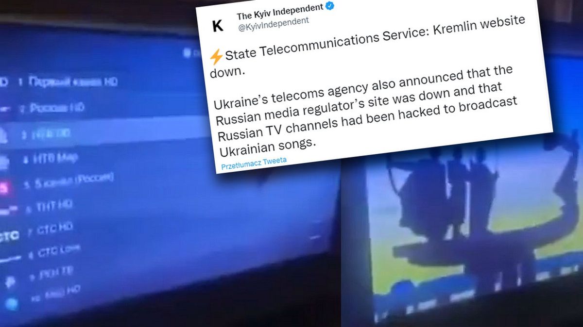 Zrzut ekranu mający być dowodem na zhackowanie rosyjskich stacji telewizyjnych (fot. Twitter)