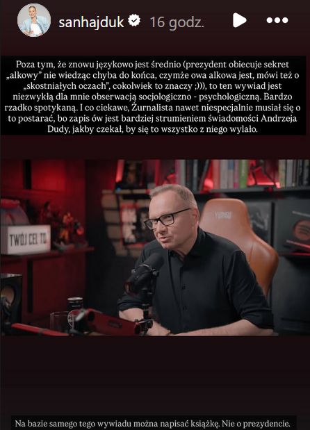 Wpis Sandry Hajduk o Andrzeju Dudzie