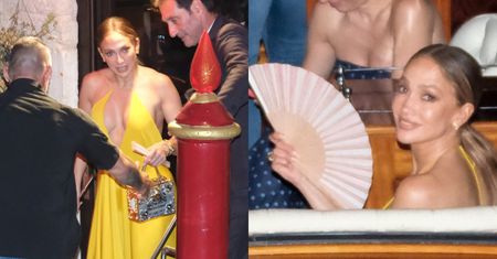 Jennifer Lopez w wydekoltowanej kiecce śmiga wodną taksówką po Wenecji. Na widok paparazzi bardzo się ucieszyła (ZDJĘCIA)