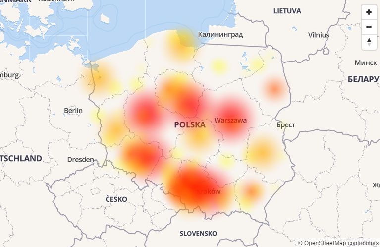 Aktualne awarie Netii na mapie Polski