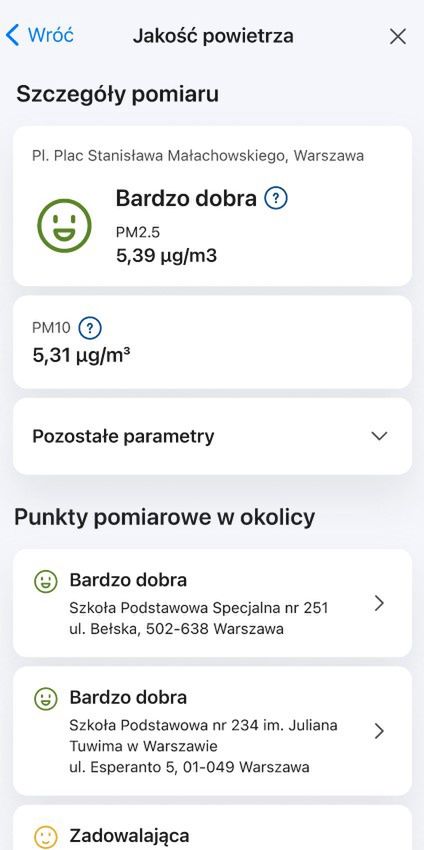 Makieta mObywatela - informacje o stanie jakości powietrza