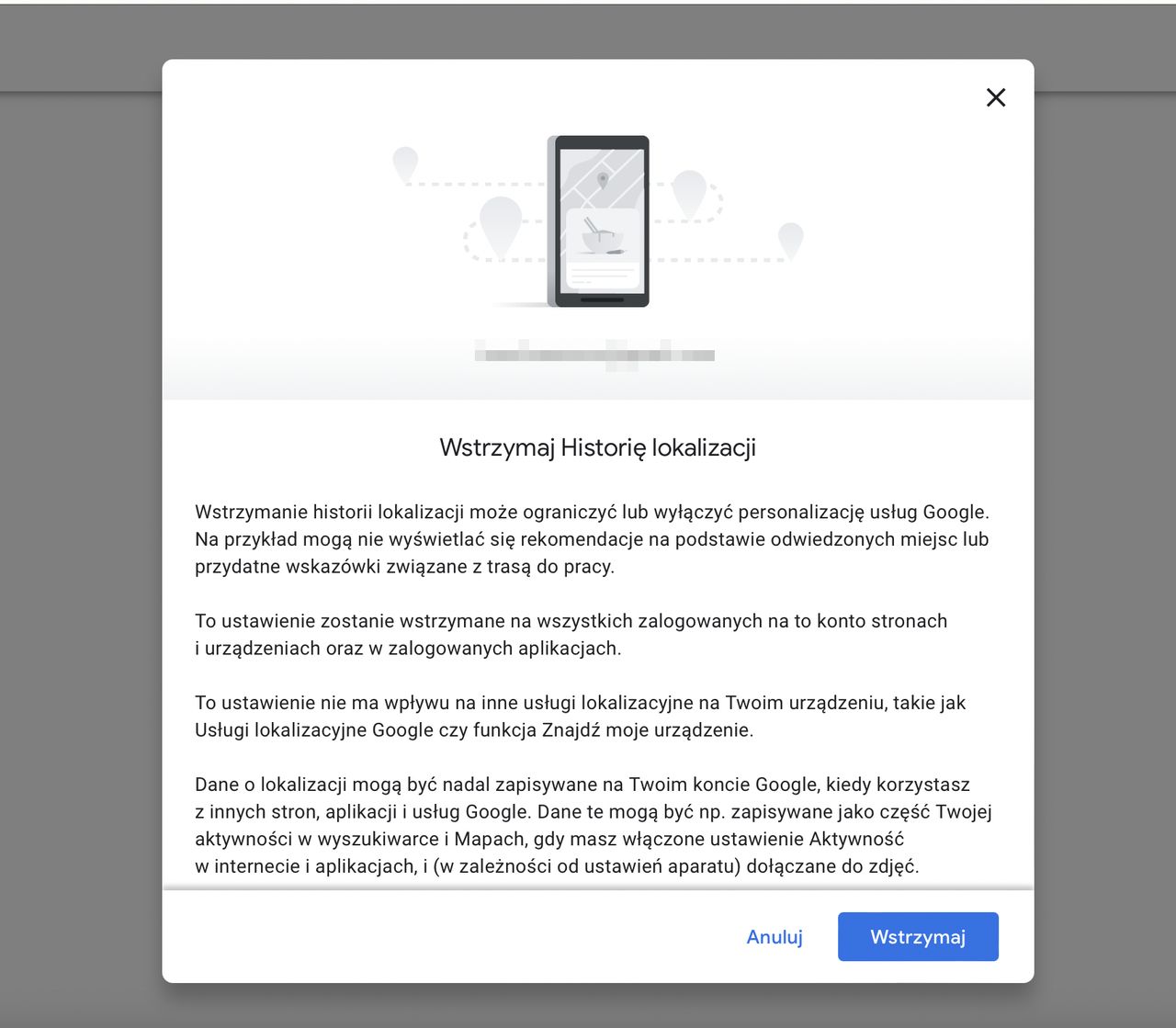 Wyłączenie historii lokalizacji