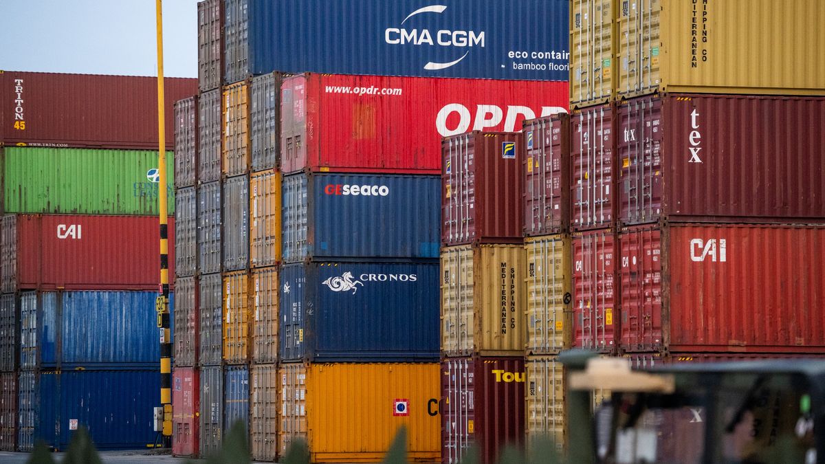GDYNIA, POMERANIA, POLAND - 2022/02/13: Shipping containers seen at the Baltic Container Terminal in Gdynia. (Photo by Mateusz Slodkowski/SOPA Images/LightRocket via Getty Images)