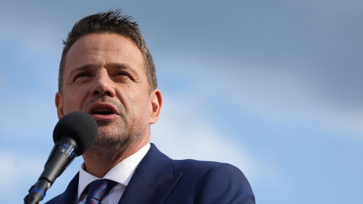 Rafal Trzaskowski, the PO candidate for president, participates in an election rally at the September Scouts Monument in Katowice, Poland, on April 23, 2025. (Photo by Klaudia Radecka/NurPhoto via Getty Images)