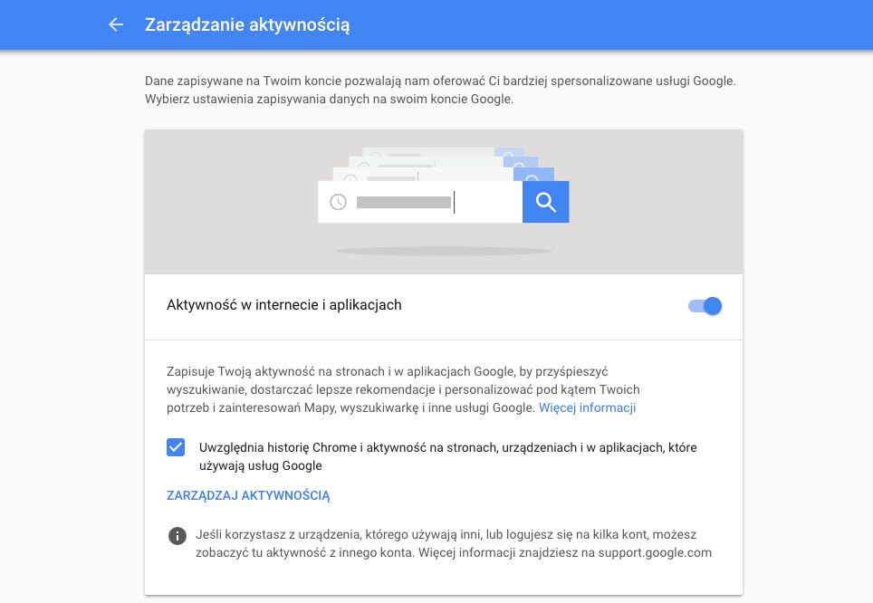 Zarządzenie aktywnością na kontach Google.