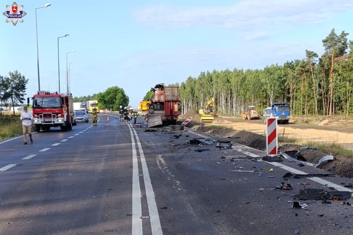 Wypadek na obwodnicy Kocka - zderzenie ciężarówek