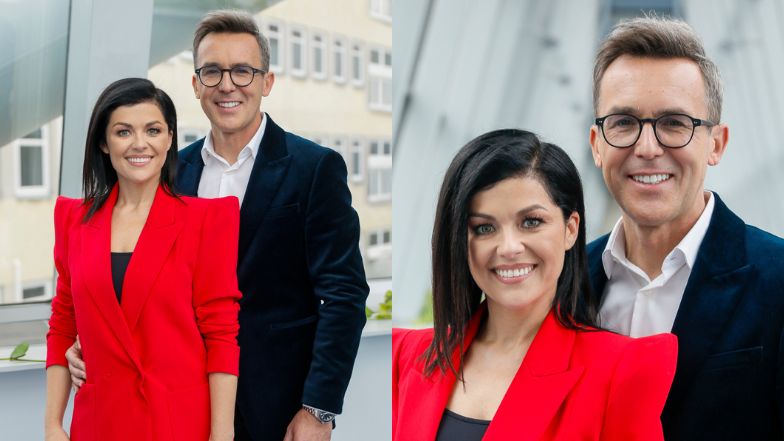 Katarzyna Cichopek i Maciej Kurzajewski pozują w studiu TVP