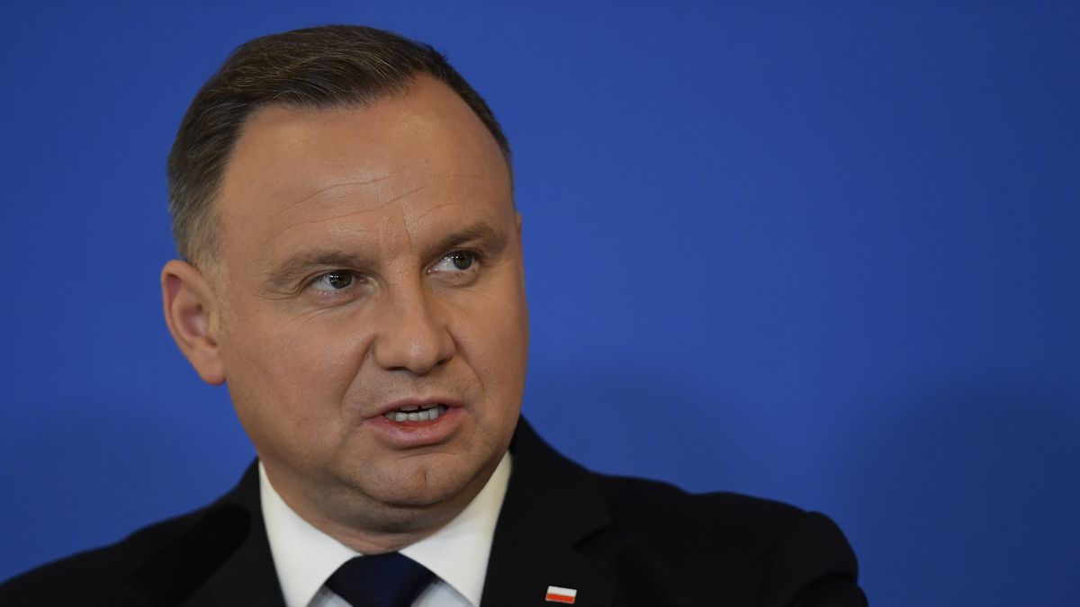 BUCHAREST, ROMANIA - JUNE 10: President of Poland Andrzej Duda holds a press conference following the Bucharest Nine (B-9) Summit at the Cotroceni Presidential Palace in Bucharest, Romania on 10 June 2022. (Photo by Alex Nicodim/Anadolu Agency via Getty Images)