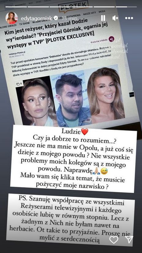 Edyta Górniak komentuje sprawę Dody i reżysera z Opola