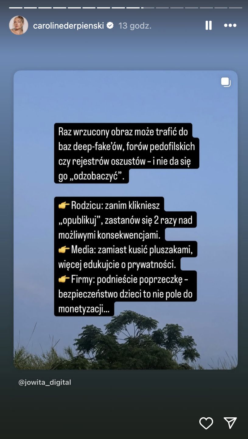 Caroline Derpienski publikuje wymowne treści