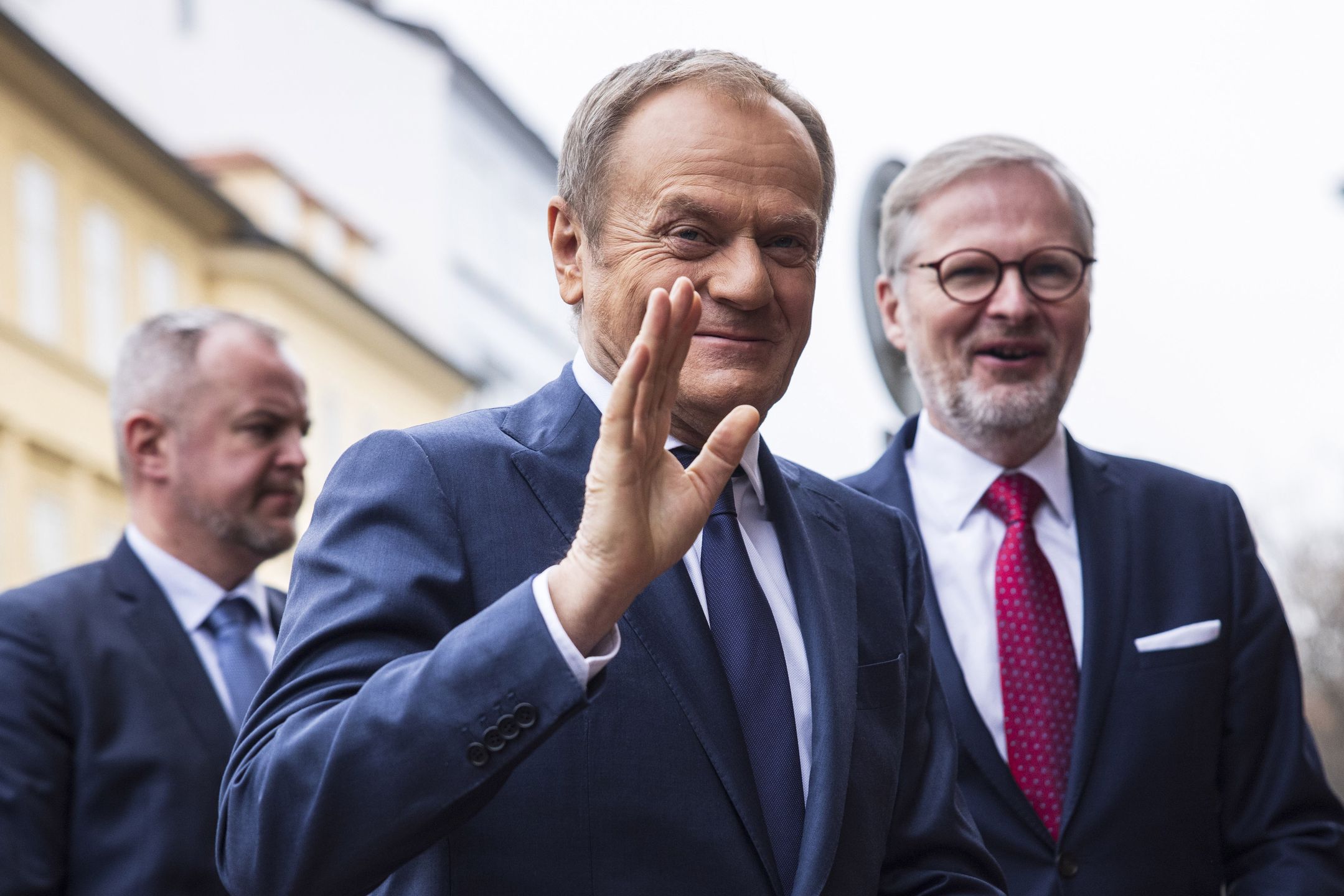 Donald Tusk, Poland's prime minister, arrives for a meeting in Prague, Czechia, on Tuesday, Feb. 27, 2024. The Prime Ministers of Poland, Czech Republic, Hungary and Slovakia will meet in Prague to discuss energy security, the European Union's strategic goals and migration policies. Photographer: Milan Jaros/Bloomberg via Getty Images
