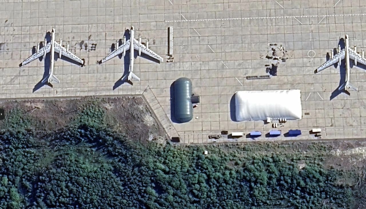 Bombers covered with tyres at the Olenia base