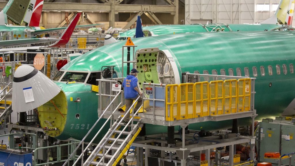 Boeing Co. Holds 737 Max Software And Training Update Briefing
A Boeing Co. 737 Max airplane sits on the production line at the company's manufacturing facility in Renton, Washington, U.S., on Wednesday, March 27, 2019. Boeing said it was agonizingly close to a software fix for its 737 Max jetliner when an Ethiopian Airlines jet plunged to the ground March 10, the second deadly crash in less than five months. Photographer: David Ryder/Bloomberg via Getty Images
Bloomberg
U.S.A., Americas, USA, US, Airplanes, Best Photo, TOPNEWS, Best Photos, Business Finance and Industry, Transportation, Washington