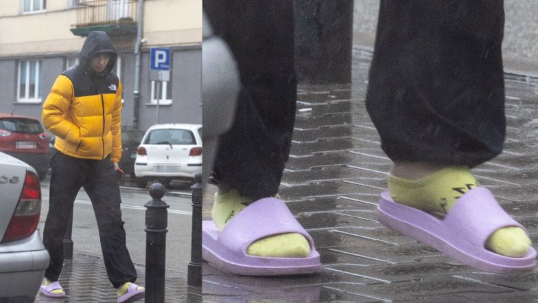 Oliwia Bieniuk na deszczu w gumowych klapkach