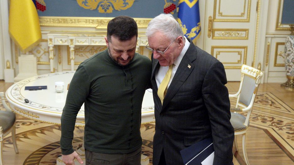 President of Ukraine Volodymyr Zelenskyy and US Special Envoy for Ukraine and Russia Keith Kellogg are pictured during their meeting in Kyiv, Ukraine, on February 20, 2025. (Photo by Hennadii Minchenko/Ukrinform) (Photo by Ukrinform/NurPhoto via Getty Images)
