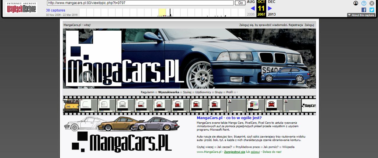 Zrzut ekranu strony MangaCars.pl zachowany dzięki WayBackMachine