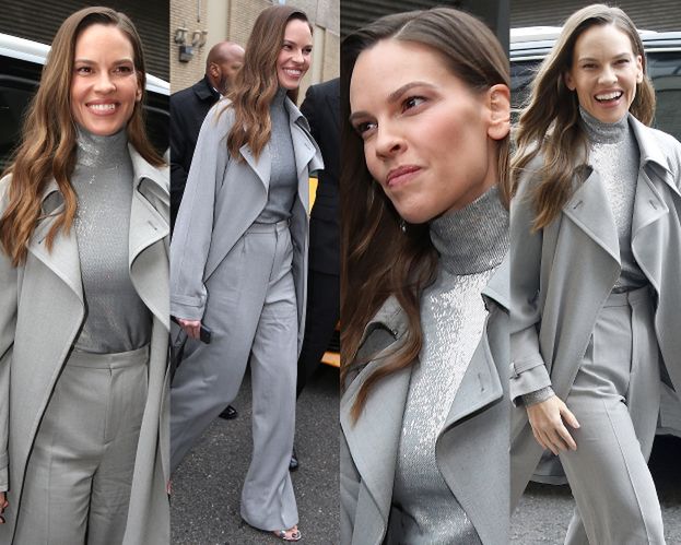 #TRENDY: Hilary Swank w lekkim, szarym płaszczu